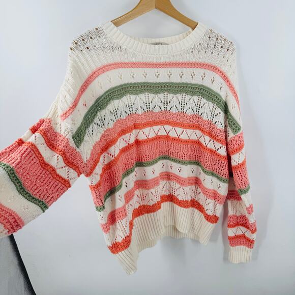 LOFT Pastel Pointelle Knit Oversized Sweater Cotton Blend Cozy Spring Vibe Sz XL - Picture 8 of 9
